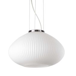 LAMPADARIO A SOSPENSIONE IN VETRO BIANCO RIGATO 2 MISURE MODERNO LAMPADINA ATTACCO E27 CRISTALENSI - Cristalensi Shop Online 2