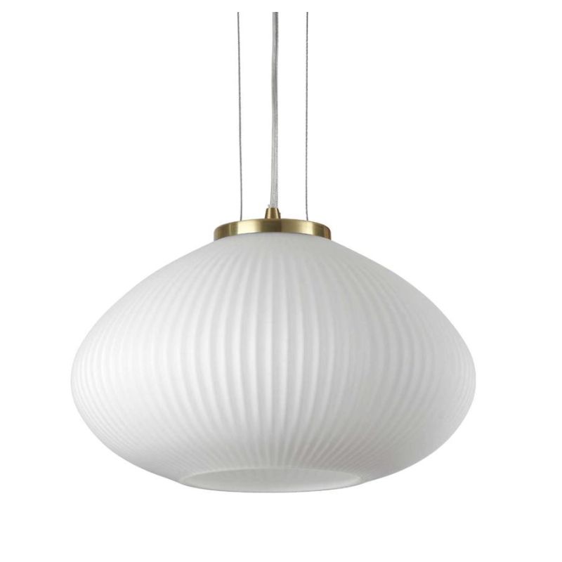 LAMPADARIO A SOSPENSIONE IN VETRO BIANCO RIGATO 2 MISURE MODERNO LAMPADINA ATTACCO E27 CRISTALENSI - Cristalensi Shop Online