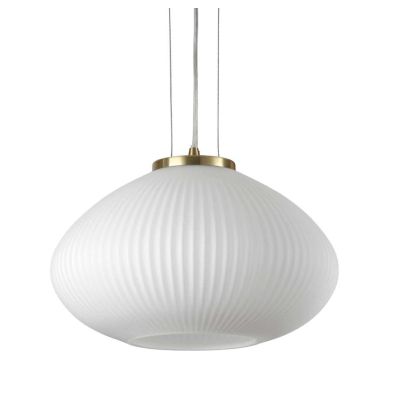 LAMPADARIO A SOSPENSIONE IN VETRO BIANCO RIGATO 2 MISURE MODERNO LAMPADINA ATTACCO E27 CRISTALENSI - Cristalensi Shop Online