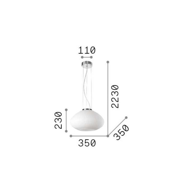 LAMPADARIO A SOSPENSIONE IN VETRO BIANCO RIGATO 2 MISURE MODERNO LAMPADINA ATTACCO E27 CRISTALENSI - Cristalensi Shop Online