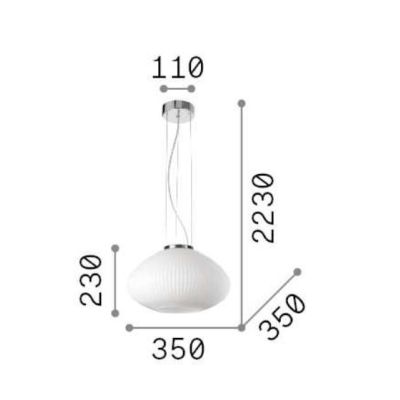 LAMPADARIO A SOSPENSIONE IN VETRO BIANCO RIGATO 2 MISURE MODERNO LAMPADINA ATTACCO E27 CRISTALENSI - Cristalensi Shop Online