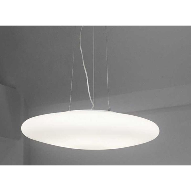 LAMPADARIO A SOSPENSIONE IN VETRO BIANCO SOFFIATO 3 MISURE MODERNO LAMPADINA ATTACCO E27 CRISTALENSI - Cristalensi Shop Online