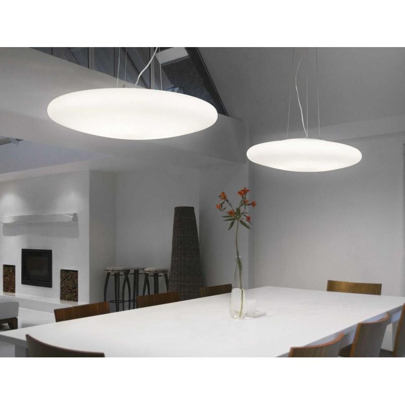 LAMPADARIO A SOSPENSIONE IN VETRO BIANCO SOFFIATO 3 MISURE MODERNO LAMPADINA ATTACCO E27 CRISTALENSI - Cristalensi Shop Online