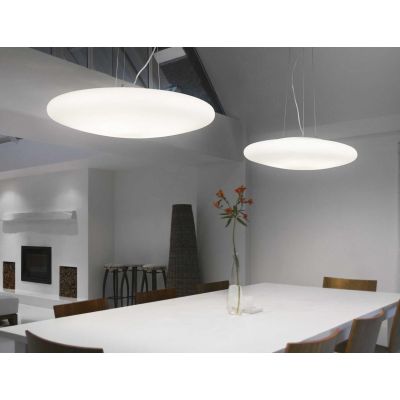 LAMPADARIO A SOSPENSIONE IN VETRO BIANCO SOFFIATO 3 MISURE MODERNO LAMPADINA ATTACCO E27 CRISTALENSI - Cristalensi Shop Online