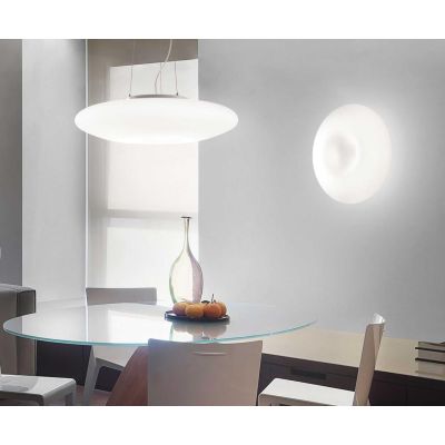LAMPADARIO A SOSPENSIONE IN VETRO BIANCO 3 MISURE DESIGN MODERNO LAMPADINA ATTACCO E27 CRISTALENSI - Cristalensi Shop Online
