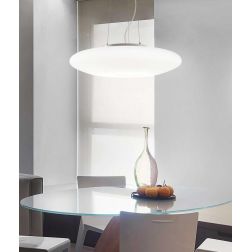 LAMPADARIO A SOSPENSIONE IN VETRO BIANCO 3 MISURE DESIGN MODERNO LAMPADINA ATTACCO E27 CRISTALENSI - Cristalensi Shop Online