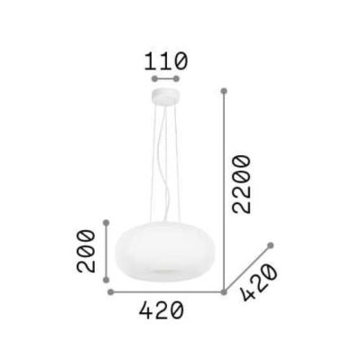 SOSPENSIONE ROTONDA IN VETRO BIANCO 2 MISURE CON DESIGN MODERNO LAMPADINE ATTACCO E27 CRISTALENSI - Cristalensi Shop Online