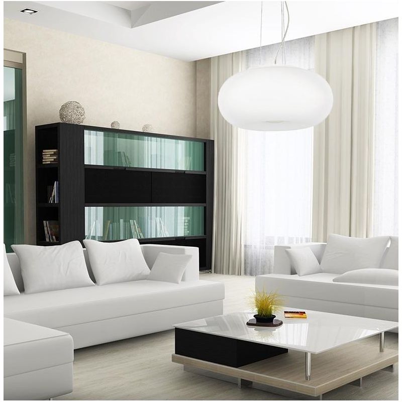 SOSPENSIONE ROTONDA IN VETRO BIANCO 2 MISURE CON DESIGN MODERNO LAMPADINE ATTACCO E27 CRISTALENSI - Cristalensi Shop Online