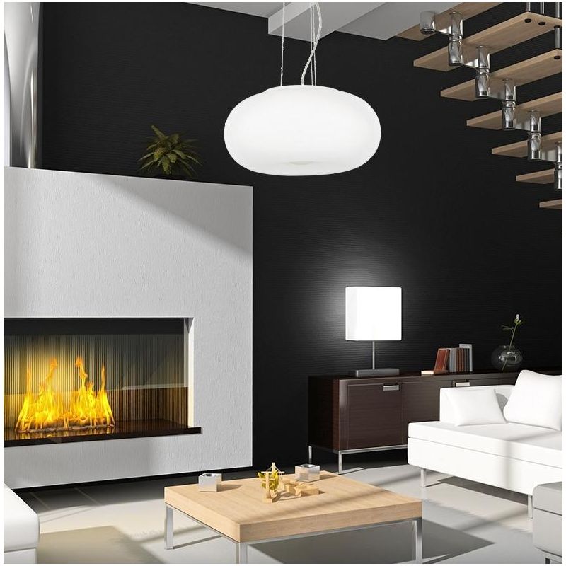 SOSPENSIONE ROTONDA IN VETRO BIANCO 2 MISURE CON DESIGN MODERNO LAMPADINE ATTACCO E27 CRISTALENSI - Cristalensi Shop Online