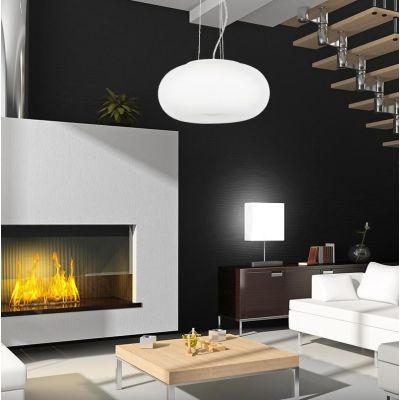 SOSPENSIONE ROTONDA IN VETRO BIANCO 2 MISURE CON DESIGN MODERNO LAMPADINE ATTACCO E27 CRISTALENSI - Cristalensi Shop Online
