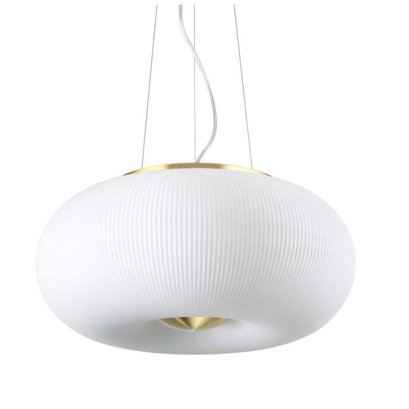 SOSPENSIONE ROTONDA IN VETRO BIANCO RIGATO 2 MISURE CON DESIGN MODERNO LAMPADINE GX53 INCLUSE CRISTALENSI - Cristalensi Shop Onl