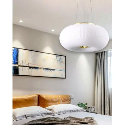 SOSPENSIONE ROTONDA IN VETRO BIANCO RIGATO 2 MISURE CON DESIGN MODERNO LAMPADINE GX53 INCLUSE CRISTALENSI - Cristalensi Shop Onl