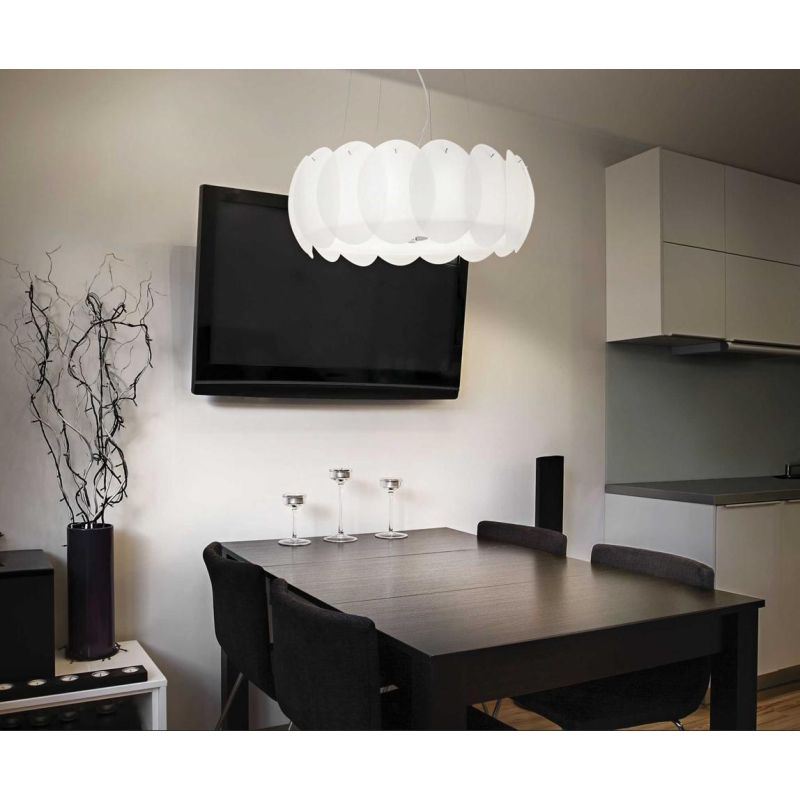 SOSPENSIONE MODERNA CON VETRI SATINATI BIANCHI IN 2 DIVERSE MISURE LAMPADINE ATTACCO E27 CRISTALENSI - Cristalensi Shop Online