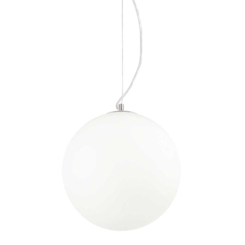SOSPENSIONE SINGOLA IN 4 MISURE CON DIFFUSORE A SFERA IN VETRO SOFFIATO BIANCO LAMPADINA ATTACCO E27 CRISTALENSI - Cristalensi S