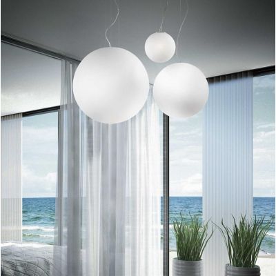 SOSPENSIONE SINGOLA IN 4 MISURE CON DIFFUSORE A SFERA IN VETRO SOFFIATO BIANCO LAMPADINA ATTACCO E27 CRISTALENSI - Cristalensi S