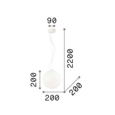SOSPENSIONE SINGOLA IN 4 MISURE CON DIFFUSORE A SFERA IN VETRO SOFFIATO BIANCO LAMPADINA ATTACCO E27 CRISTALENSI - Cristalensi S