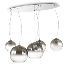 LAMPADARIO A SOSPENSIONE MODERNO CON 5 PUNTI LUCE IN VETRO SOFFIATO CROMO SFUMATO CRISTALENSI - Cristalensi Shop Online 2