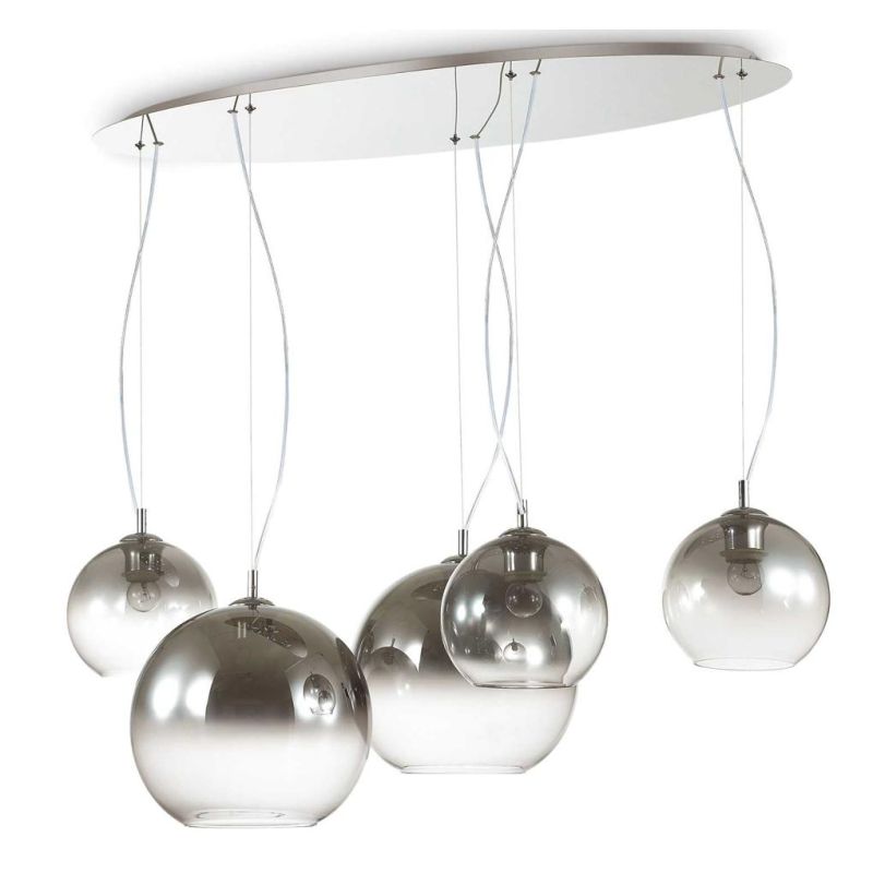 LAMPADARIO A SOSPENSIONE MODERNO CON 5 PUNTI LUCE IN VETRO SOFFIATO CROMO SFUMATO CRISTALENSI - Cristalensi Shop Online