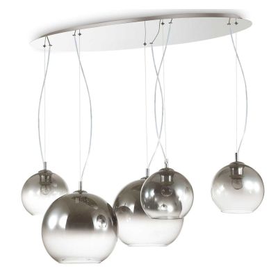 LAMPADARIO A SOSPENSIONE MODERNO CON 5 PUNTI LUCE IN VETRO SOFFIATO CROMO SFUMATO CRISTALENSI - Cristalensi Shop Online
