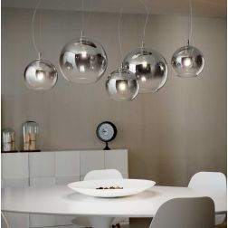 LAMPADARIO A SOSPENSIONE MODERNO CON 5 PUNTI LUCE IN VETRO SOFFIATO CROMO SFUMATO CRISTALENSI - Cristalensi Shop Online
