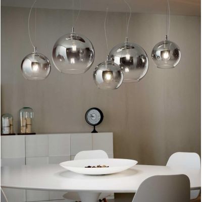 LAMPADARIO A SOSPENSIONE MODERNO CON 5 PUNTI LUCE IN VETRO SOFFIATO CROMO SFUMATO CRISTALENSI - Cristalensi Shop Online