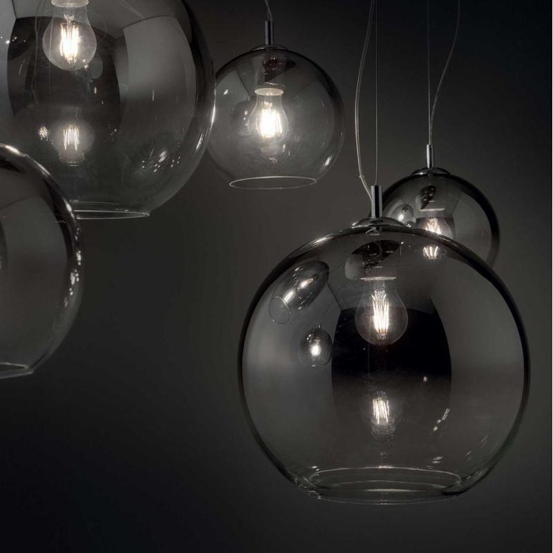 LAMPADARIO A SOSPENSIONE MODERNO CON 5 PUNTI LUCE IN VETRO SOFFIATO CROMO SFUMATO CRISTALENSI - Cristalensi Shop Online