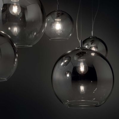 LAMPADARIO A SOSPENSIONE MODERNO CON 5 PUNTI LUCE IN VETRO SOFFIATO CROMO SFUMATO CRISTALENSI - Cristalensi Shop Online