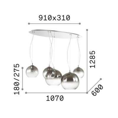 LAMPADARIO A SOSPENSIONE MODERNO CON 5 PUNTI LUCE IN VETRO SOFFIATO CROMO SFUMATO CRISTALENSI - Cristalensi Shop Online
