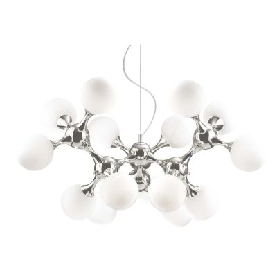 LAMPADARIO A SOSPENSIONE DESIGN MODERNO IN METALLO CROMATO O IN OTTONE CON 15 SFERE IN VETRO BIANCO CRISTALENSI - Cristalensi Sh