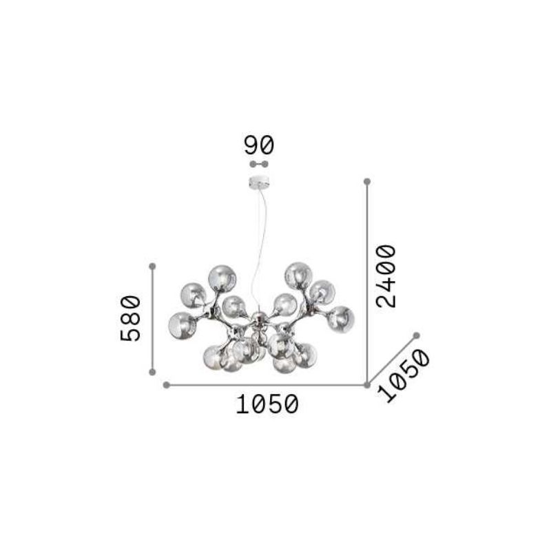 LAMPADARIO A SOSPENSIONE DESIGN MODERNO IN METALLO CROMATO O IN OTTONE CON 15 SFERE IN VETRO BIANCO CRISTALENSI - Cristalensi Sh
