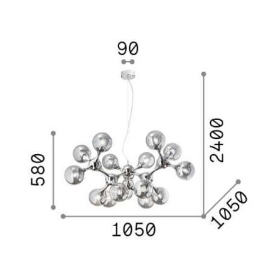 LAMPADARIO A SOSPENSIONE DESIGN MODERNO IN METALLO CROMATO O IN OTTONE CON 15 SFERE IN VETRO BIANCO CRISTALENSI - Cristalensi Sh