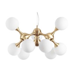 LAMPADARIO MODERNO A SOSPENSIONE IN METALLO CROMATO O IN OTTONE CON 9 SFERE IN VETRO BIANCO CRISTALENSI - Cristalensi Shop Onlin