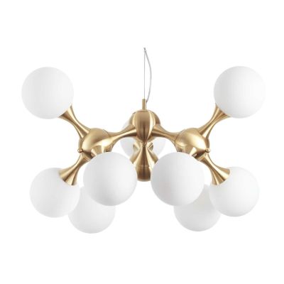 LAMPADARIO MODERNO A SOSPENSIONE IN METALLO CROMATO O IN OTTONE CON 9 SFERE IN VETRO BIANCO CRISTALENSI - Cristalensi Shop Onlin