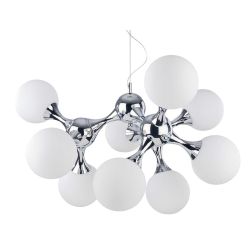 LAMPADARIO MODERNO A SOSPENSIONE IN METALLO CROMATO O IN OTTONE CON 9 SFERE IN VETRO BIANCO CRISTALENSI - Cristalensi Shop Onlin 2