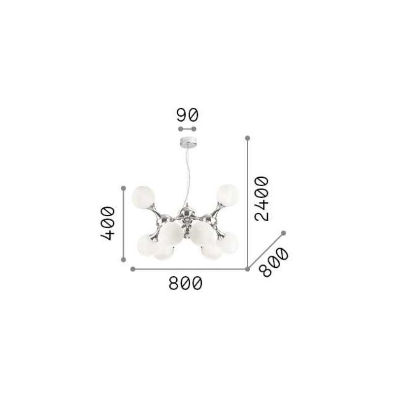 LAMPADARIO MODERNO A SOSPENSIONE IN METALLO CROMATO O IN OTTONE CON 9 SFERE IN VETRO BIANCO CRISTALENSI - Cristalensi Shop Onlin