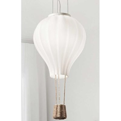 SOSPENSIONE A FORMA DI MONGOLFIERA IN VETRO SOFFIATO BIANCO DIAMETRO CM 42 PER CAMERETTE BIMBI CRISTALENSI - Cristalensi Shop On