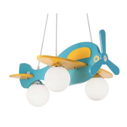 LAMPADA A SOSPENSIONE A FORMA DI AEROPLANO IN LEGNO COLORATO CON 3 LUCI PER CAMERETTE BIMBI CRISTALENSI - Cristalensi Shop Onlin