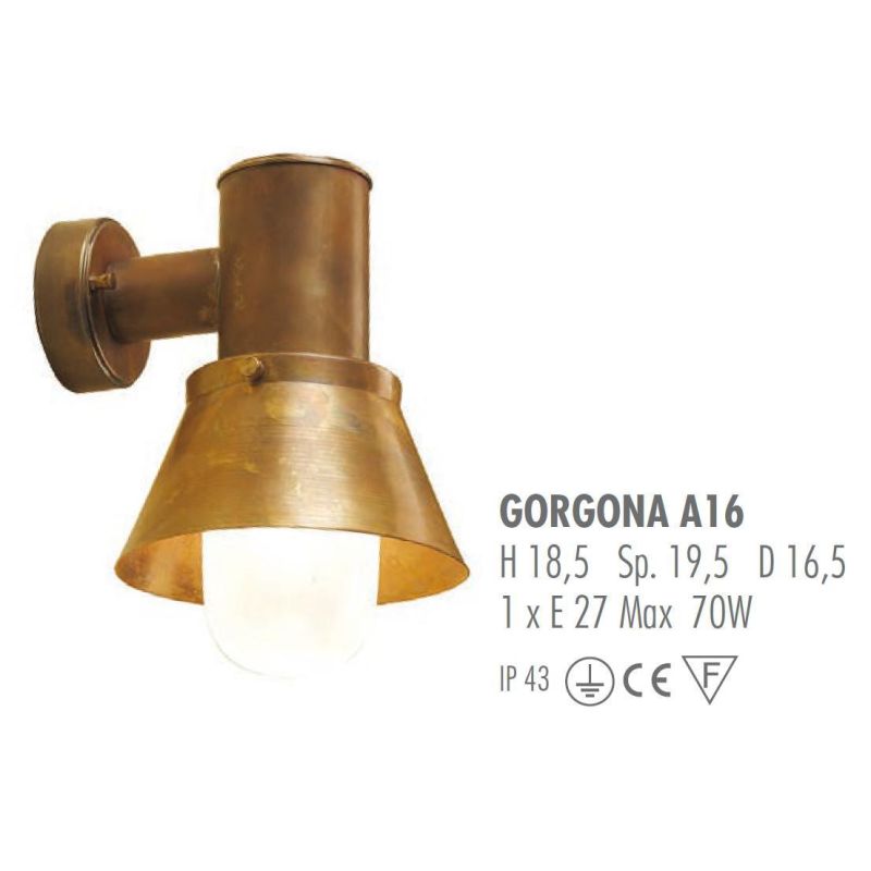 GORGONA A16 SPOT APPLIQUE PER ESTERNO IN OTTONE NATURALE O VERNICIATO DI CORTEN O ANTRACITE CRISTALENSI OTTONE - Cristalensi Sho