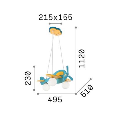 LAMPADA A SOSPENSIONE A FORMA DI AEROPLANO IN LEGNO COLORATO CON 3 LUCI PER CAMERETTE BIMBI CRISTALENSI - Cristalensi Shop Onlin