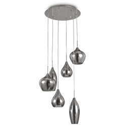 LAMPADARIO A SOSPENSIONE A 6 PUNTI LUCE MODERNO IN METALLO CON VETRO SOFFIATO BIANCO O FUME CRISTALENSI - Cristalensi Shop Onlin 2