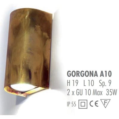 GORGONA A10 APPLIQUE ESTERNO IP55 IN OTTONE NATURALE O VERNICIATO DI CORTEN O ANTRACITE CRISTALENSI OTTONE - Cristalensi Shop On