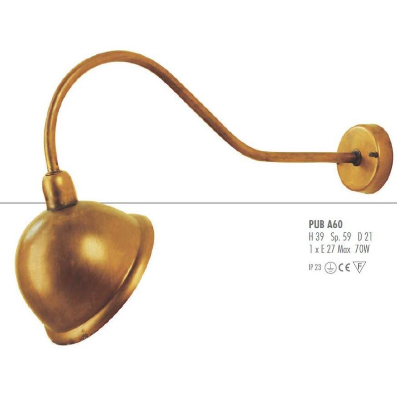 PUB LAMPADA DA PARETE PER ESTERNO SPORGENZA 59 CM IN OTTONE LASCIATO AL NATURALE CRISTALENSI OTTONE - Cristalensi Shop Online