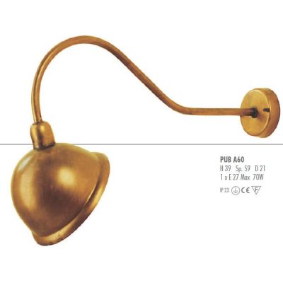 PUB LAMPADA DA PARETE PER ESTERNO SPORGENZA 59 CM IN OTTONE LASCIATO AL NATURALE CRISTALENSI OTTONE - Cristalensi Shop Online