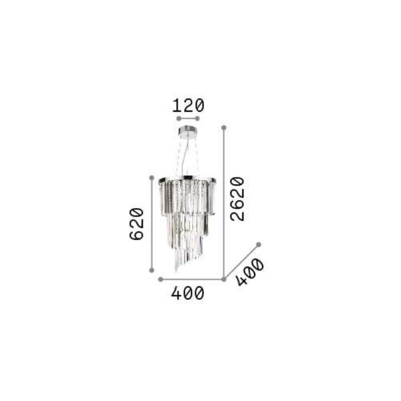 SOSPENSIONE MODERNA 8 LUCI METALLO CROMO O ORO CON PENDAGLI IN CRISTALLO TRASPARENTE CRISTALENSI - Cristalensi Shop Online