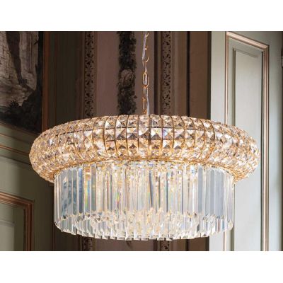 NABUCCO LAMPADARIO A SOSPENSIONE ELEGANTE 2 MISURE METALLO ORO CON PENDAGLI IN CRISTALLO TRASPARENTE Ideal Lux - Cristalensi Sho