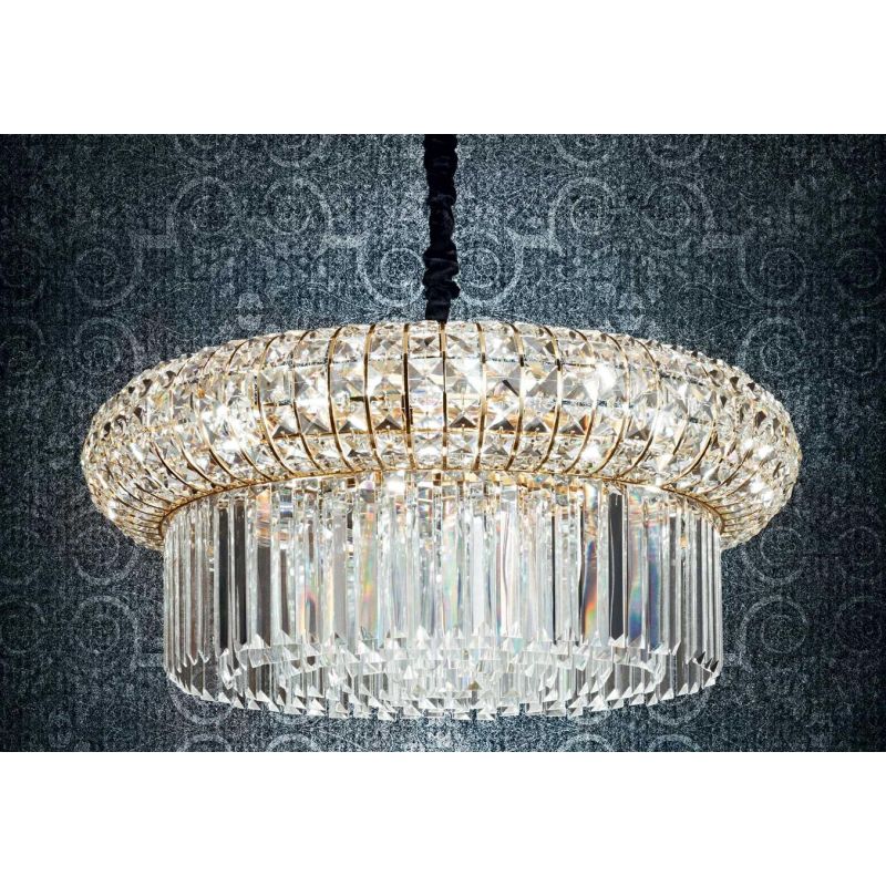 NABUCCO LAMPADARIO A SOSPENSIONE ELEGANTE 2 MISURE METALLO ORO CON PENDAGLI IN CRISTALLO TRASPARENTE Ideal Lux - Cristalensi Sho