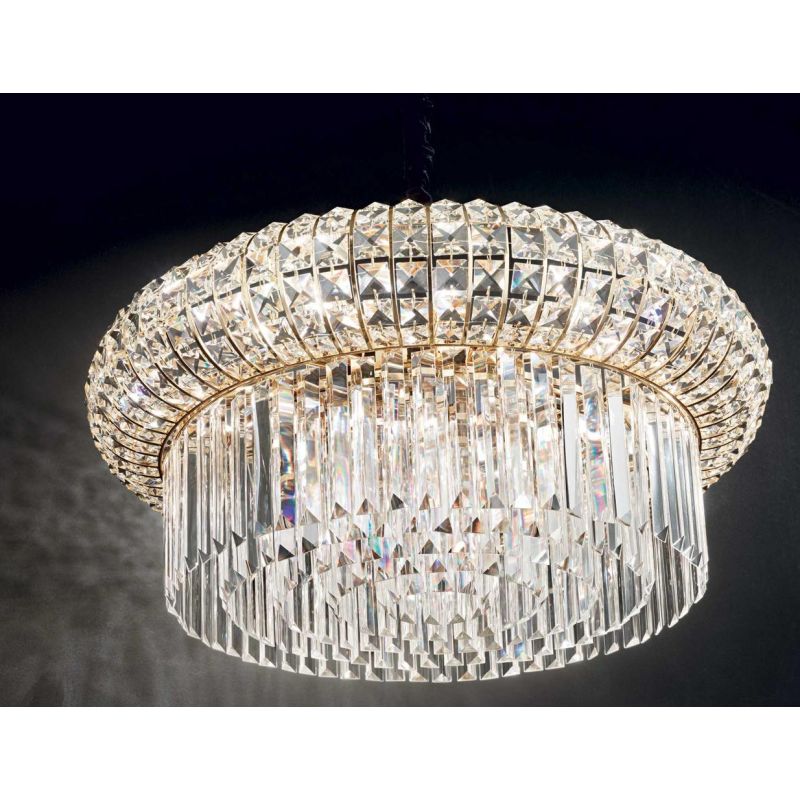 NABUCCO LAMPADARIO A SOSPENSIONE ELEGANTE 2 MISURE METALLO ORO CON PENDAGLI IN CRISTALLO TRASPARENTE Ideal Lux - Cristalensi Sho