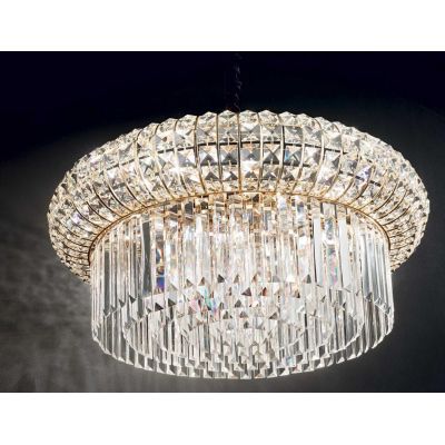 NABUCCO LAMPADARIO A SOSPENSIONE ELEGANTE 2 MISURE METALLO ORO CON PENDAGLI IN CRISTALLO TRASPARENTE Ideal Lux - Cristalensi Sho