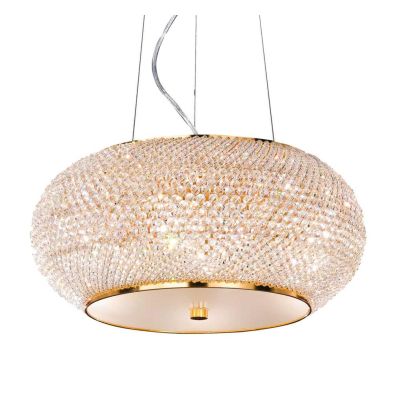 LAMPADARIO ELEGANTE 3 MISURE IN METALLO ORO O CROMO CON PERLE IN CRISTALLO TRASPARENTE CRISTALENSI - Cristalensi Shop Online