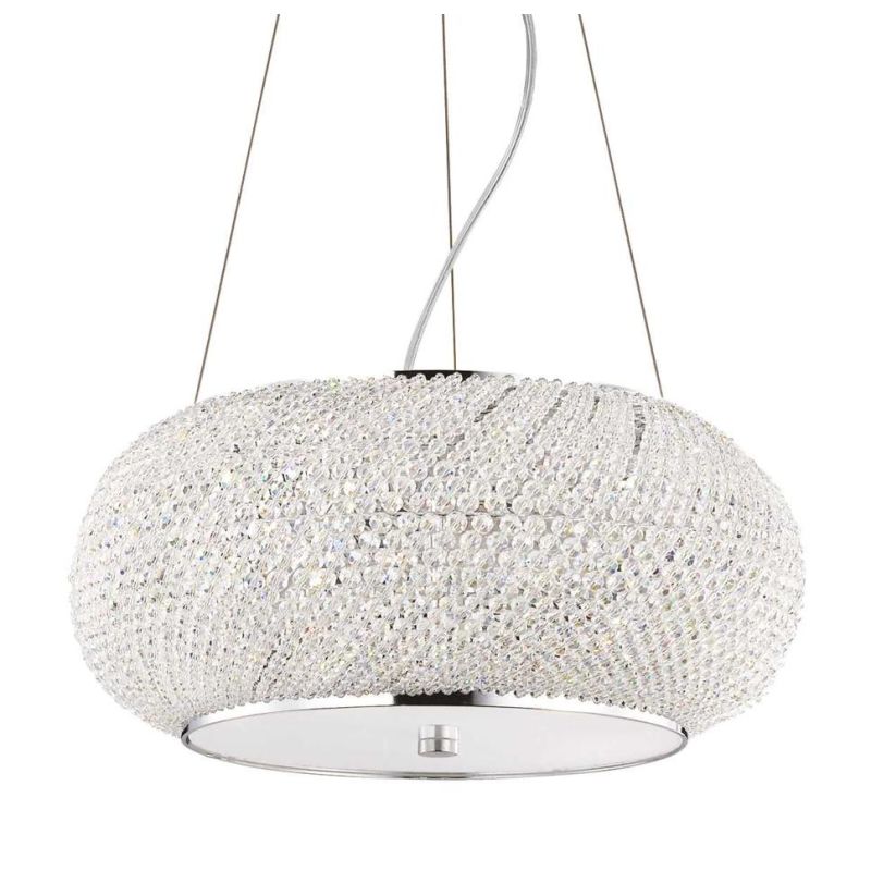 LAMPADARIO ELEGANTE 3 MISURE IN METALLO ORO O CROMO CON PERLE IN CRISTALLO TRASPARENTE CRISTALENSI - Cristalensi Shop Online